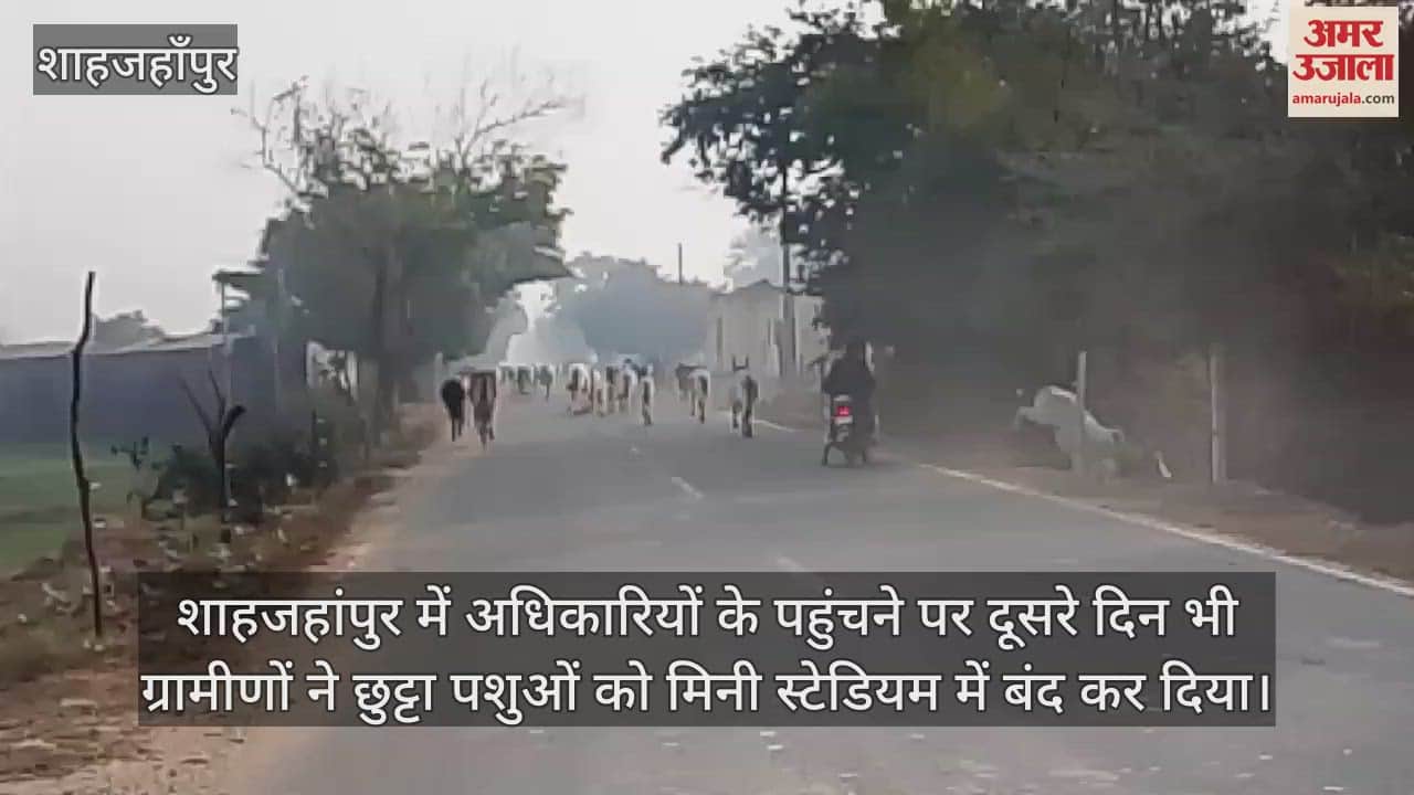 VIDEO : शाहजहांपुर में अधिकारी नहीं पहुंचे तो किसानों ने मिनी स्टेडियम में बंदकर दिए छुट्टा पशु