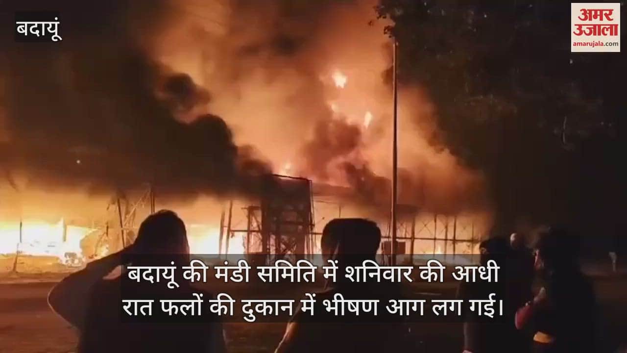 VIDEO : बदायूं की फल मंडी में आग ने मचाई तबाही, कई दुकानें जलीं