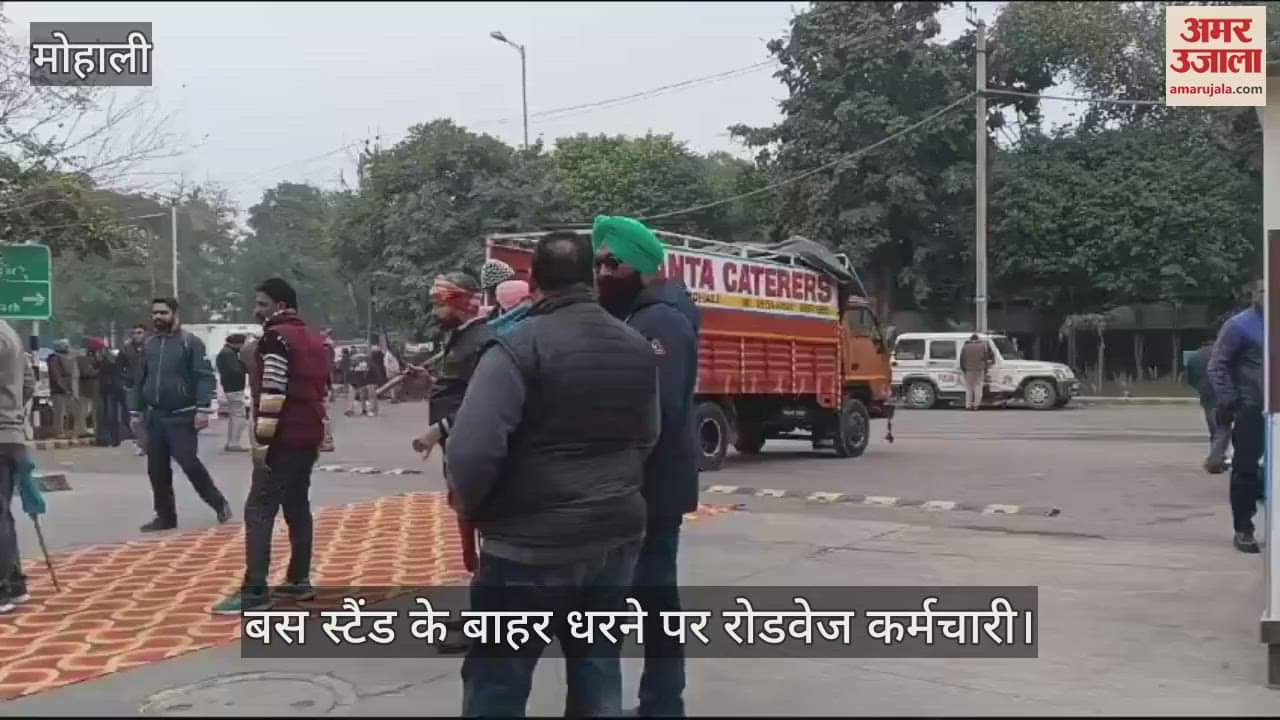 VIDEO : मोहाली के फेज-6 बस स्टैंड पर रोडवेज कर्मियों का धरना