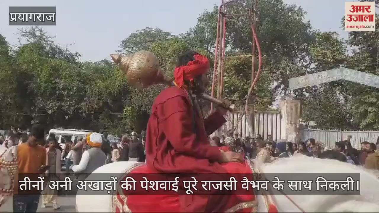 VIDEO : Peshwai of all three Ani Akharas came out with royal splendor, saints rode on chariots carrying spears and swords.