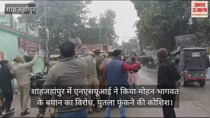 VIDEO : NSUI Workers Protest Against RSS Chief Mohan Bhagwat in Shahjahanpur