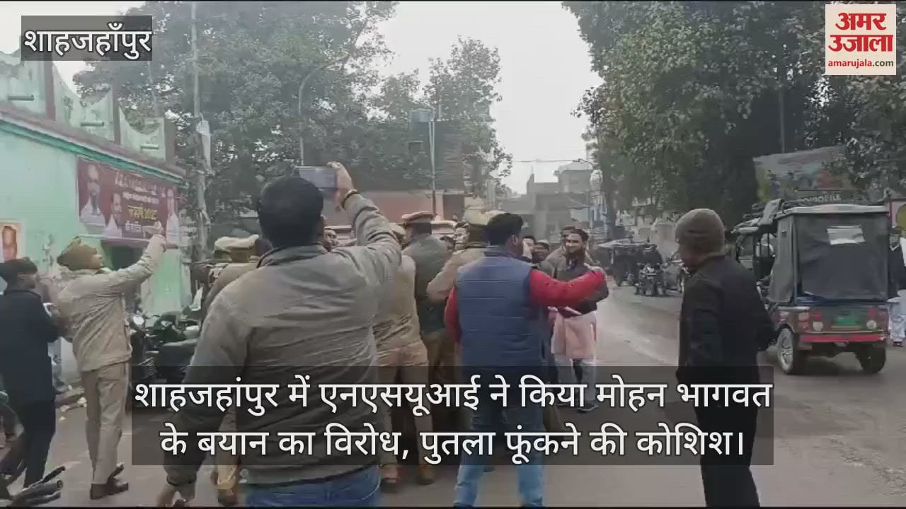 VIDEO : NSUI Workers Protest Against RSS Chief Mohan Bhagwat in Shahjahanpur