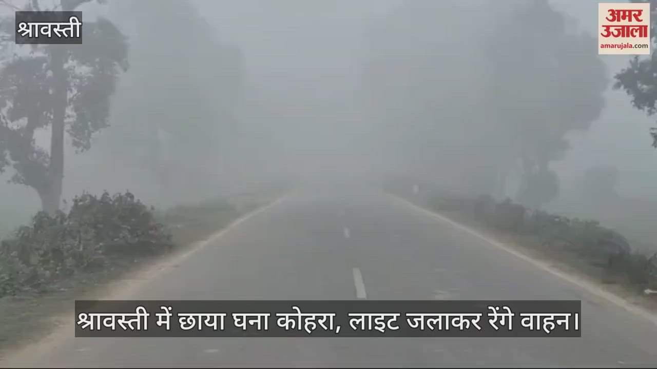 VIDEO : श्रावस्ती में छाया घना कोहरा, लाइट जलाकर रेंगे वाहन