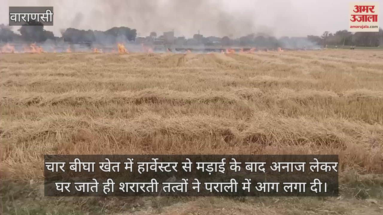 VIDEO : In Varanasi miscreants are accused of burning stubble after threshing wheat with a harvester