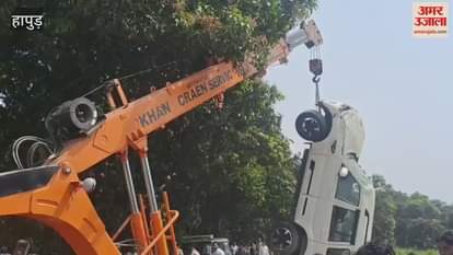 VIDEO : Speeding car lost control and overturned in a ditch in Garhmukteshwar Hapur