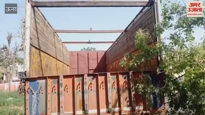 VIDEO : A tree branch collided with the goods loaded on the truck and fell on the truck along with the wires a major accident was averted