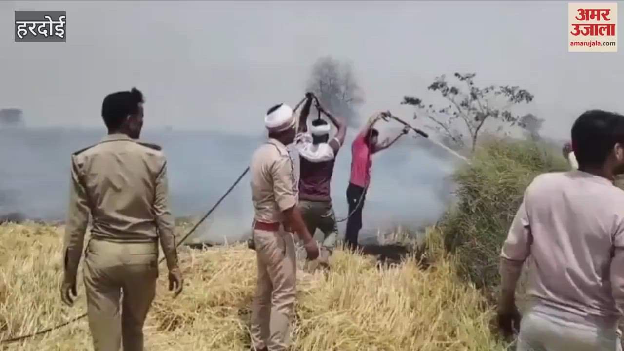 Fire broke out in crop residue in the field, villagers controlled it