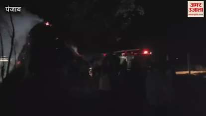 Five stacks of stubble caught fire due to lightning in Kapurthala