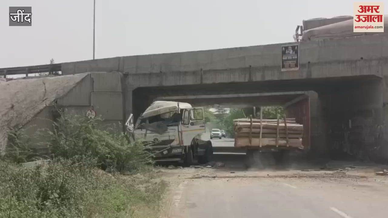जुलाना में हाइवे पर अनियंत्रित होकर पुल से नीचे गिरा कंटेनर, चालक घायल