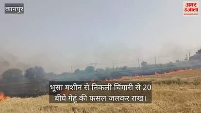 कानपुर में भूसा मशीन से निकली चिंगारी से लगी भीषण आग, 20 बीघा गेहूं की फसल जलकर राख