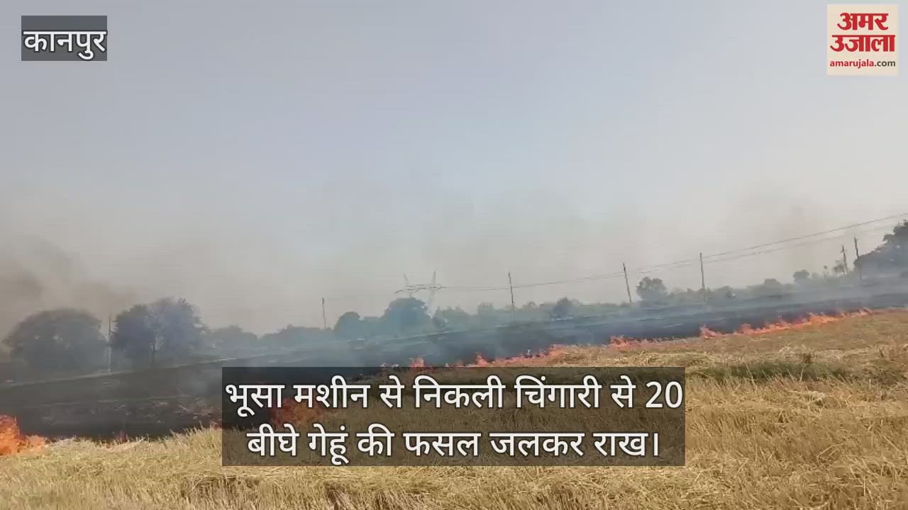 कानपुर में भूसा मशीन से निकली चिंगारी से लगी भीषण आग, 20 बीघा गेहूं की फसल जलकर राख
