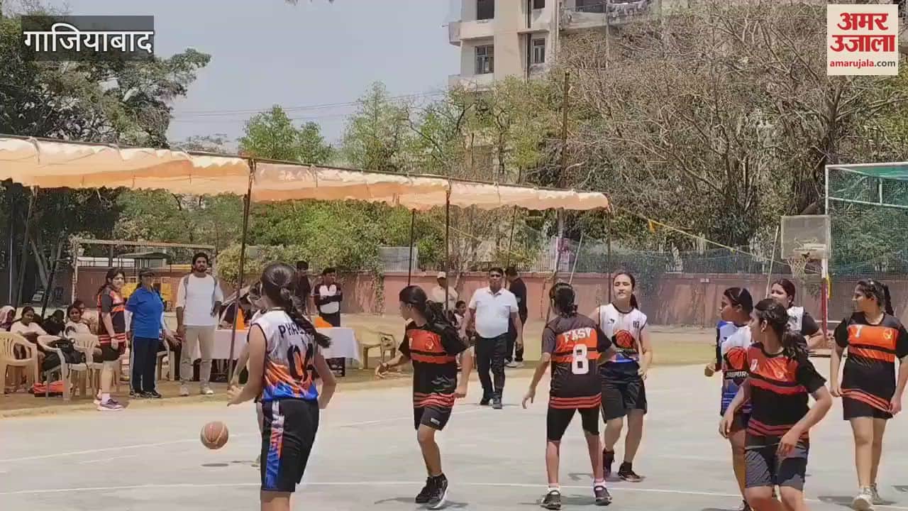 Female players playing basketball at the DPSG Cup competition in Ghaziabad