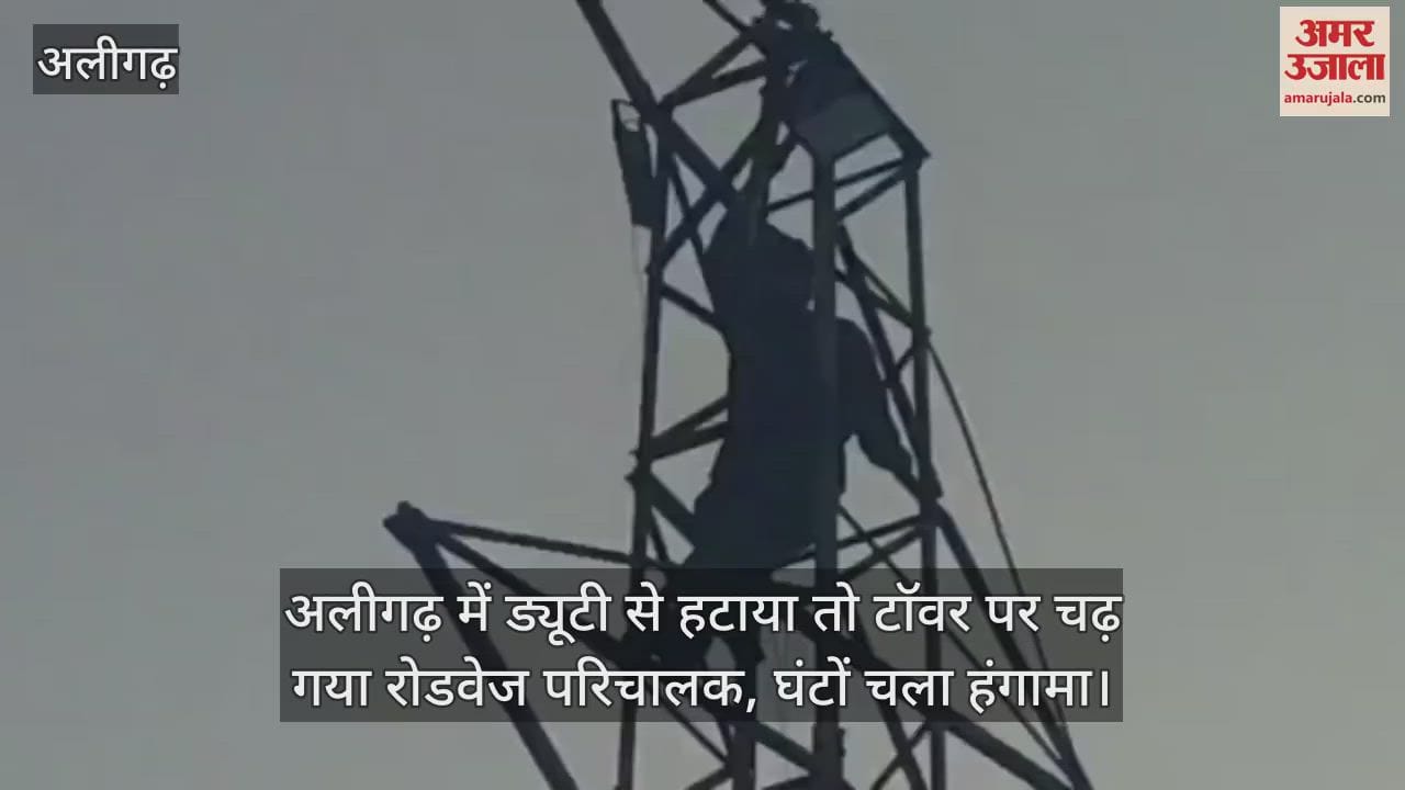 अलीगढ़ में ड्यूटी से हटाया तो टाॅवर पर चढ़ गया रोडवेज परिचालक, घंटों चला हंगामा