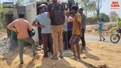 A high speed truck loaded with ballast overturned in Raigarh