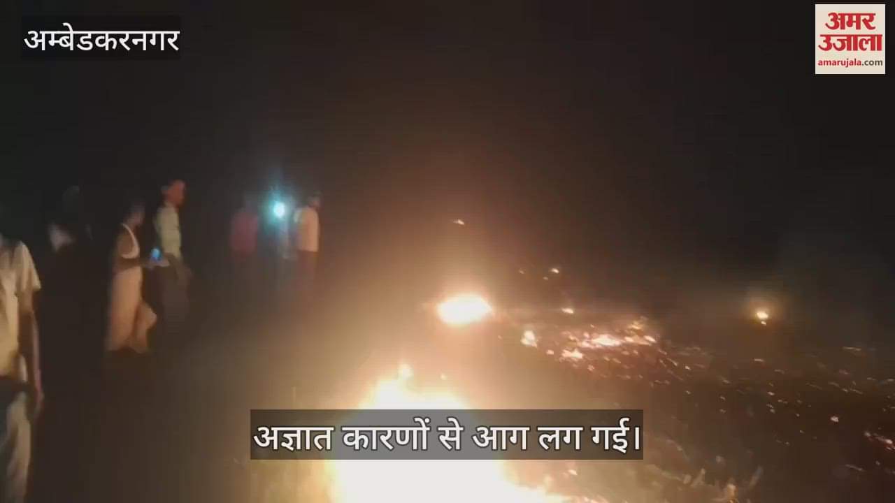 Ambedkarnagar: अज्ञात कारणों से लगी आग चार सौ बीघा क्षेत्रफल में फैली, किराना दुकान और भूसा जला