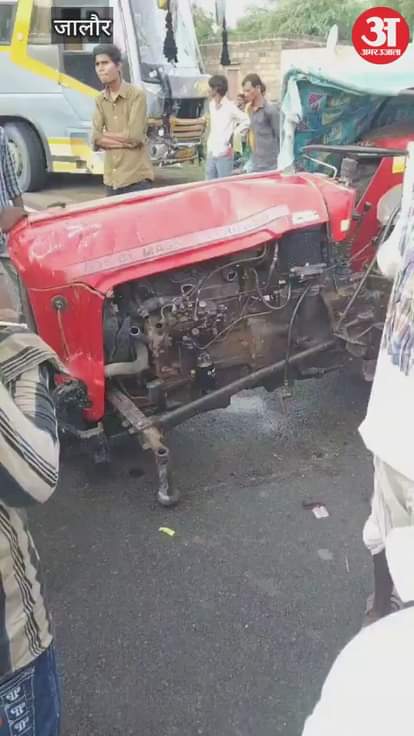 Jalore: Major accident averted due to bus-tractor collision on Bhinmal Raniwada Road CCTV video goes viral