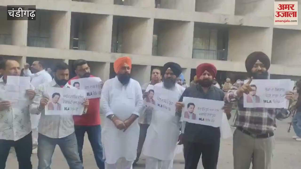 Expelled former AAP MLA Amarjit Sandoa protests outside Punjab Assembly