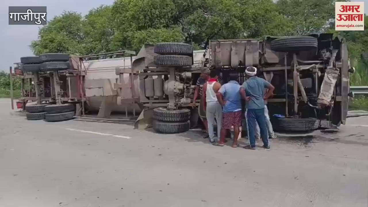 Tanker overturned after hitting divider driver injured VIDEO