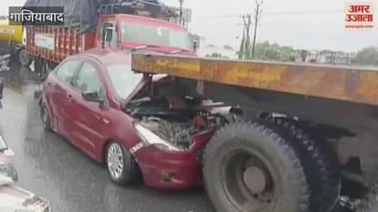 Major accident averted in Ghaziabad car rams into a canter on NH 9