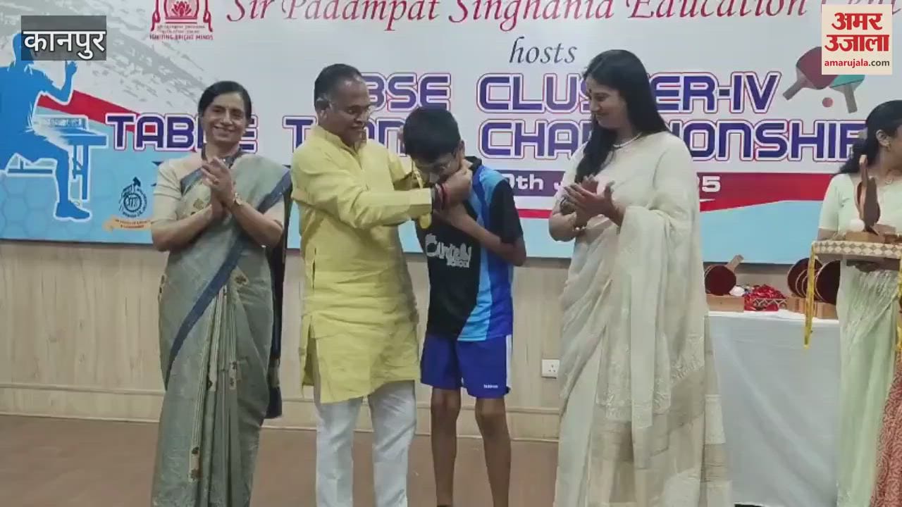 Prizes were given to winning players in table tennis championship at Sir Padampat Singhania Education School