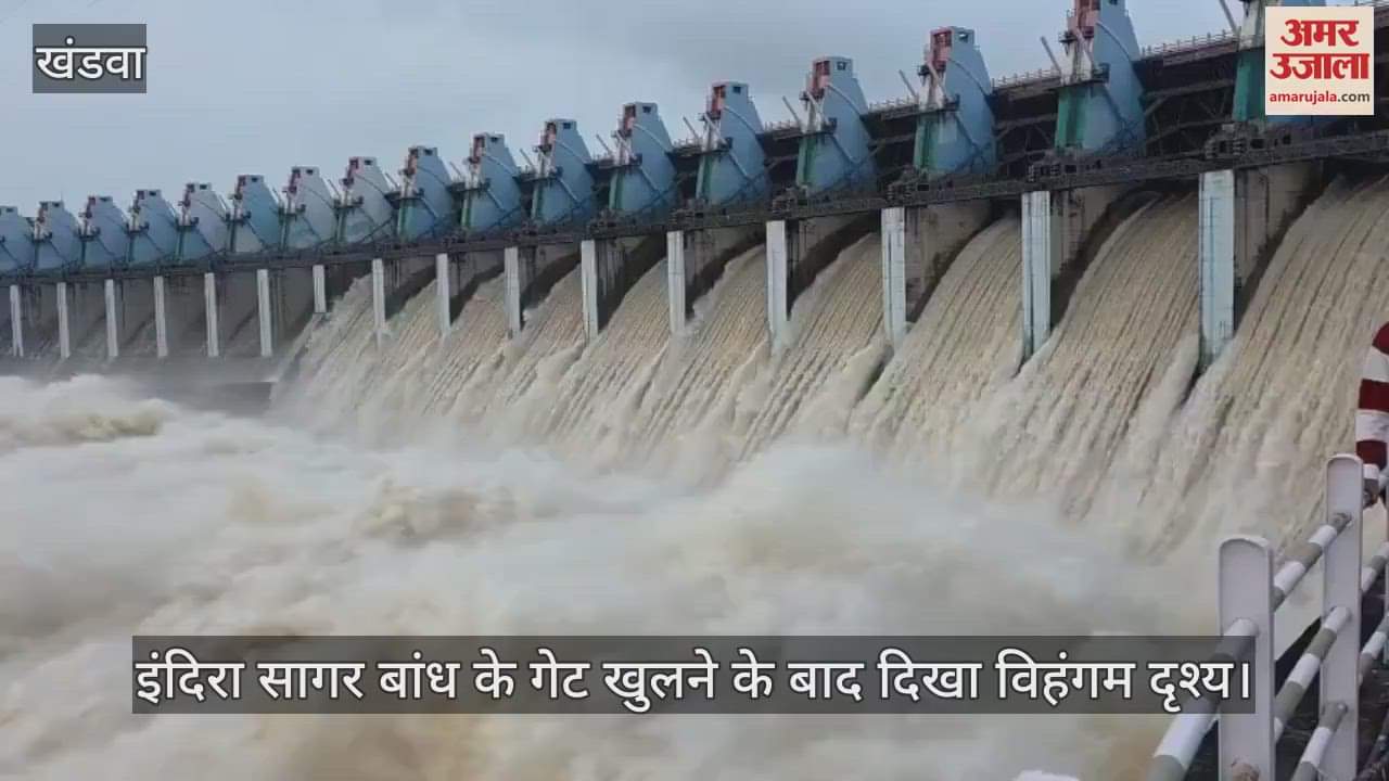 A cloud of smoke is visible after the gate of Indira Sagar Dam was opened