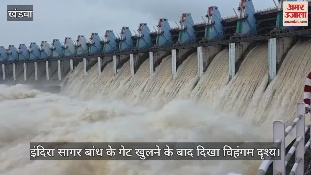 A cloud of smoke is visible after the gate of Indira Sagar Dam was opened