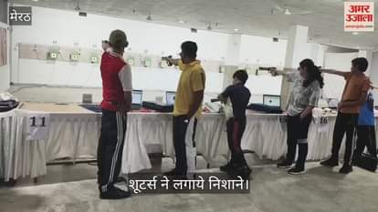 Shooters took aim in the shooting competition going on at MIET, Ganganagar