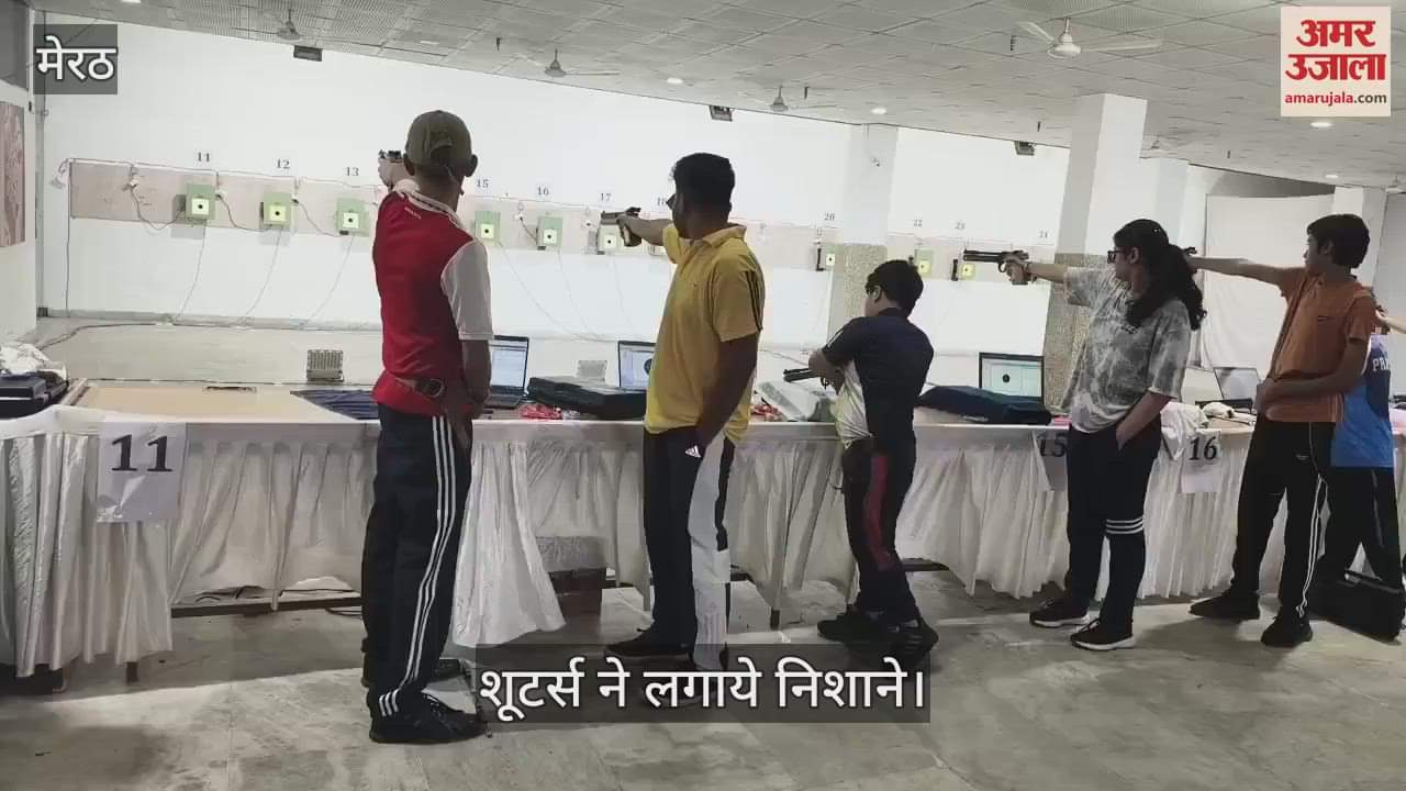 Shooters took aim in the shooting competition going on at MIET, Ganganagar