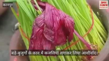 कानपुर के भीतरगांव में पारंपरिक कजलियां पर्व धूमधाम से मनाया गया