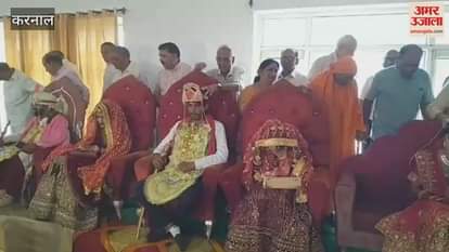 In a mass marriage in Karnal, people climbed up to take photos with the leaders and the stage slipped