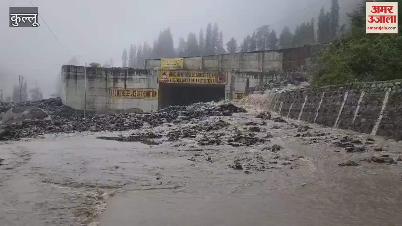 Manali Drain overflows landslide in snow gallery Manali-Leh road blocked due to debris on road