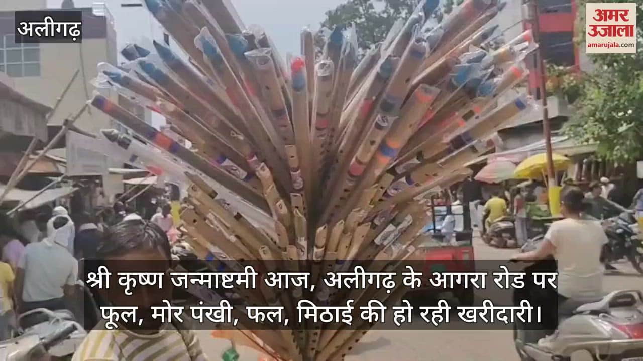 श्री कृष्ण जन्माष्टमी आज, अलीगढ़ के आगरा रोड पर फूल, मोर पंखी, फल, मिठाई की हो रही खरीदारी