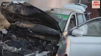 Fire breaks out in car parked in parking lot