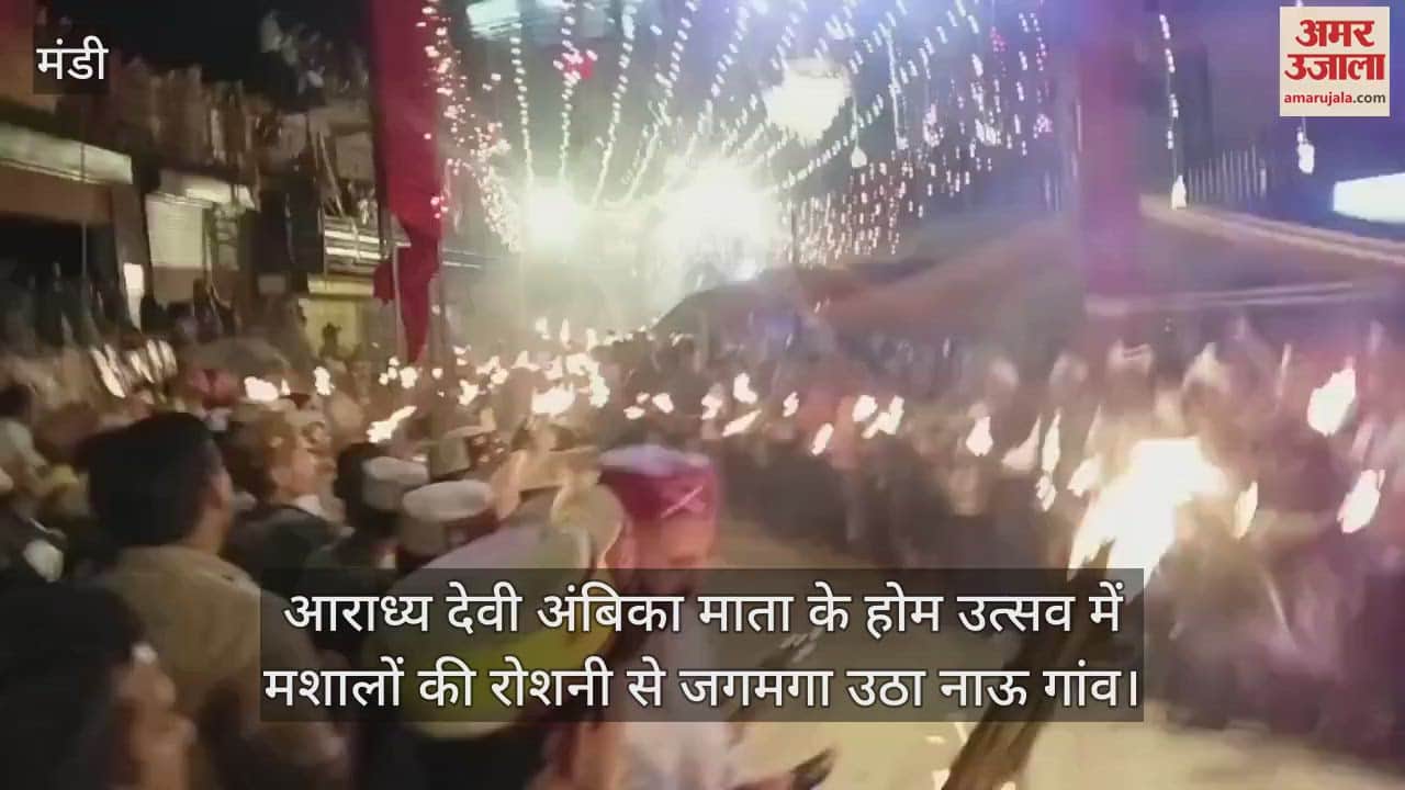 Nau village lit up with the light of torches during the Homa festival of the revered goddess Ambika Mata