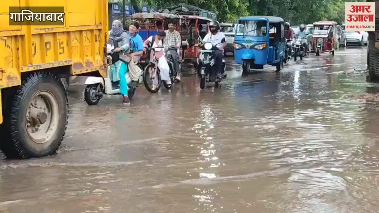 Waterlogging on roads of Meerut Industrial Area after rain in Ghaziabad today