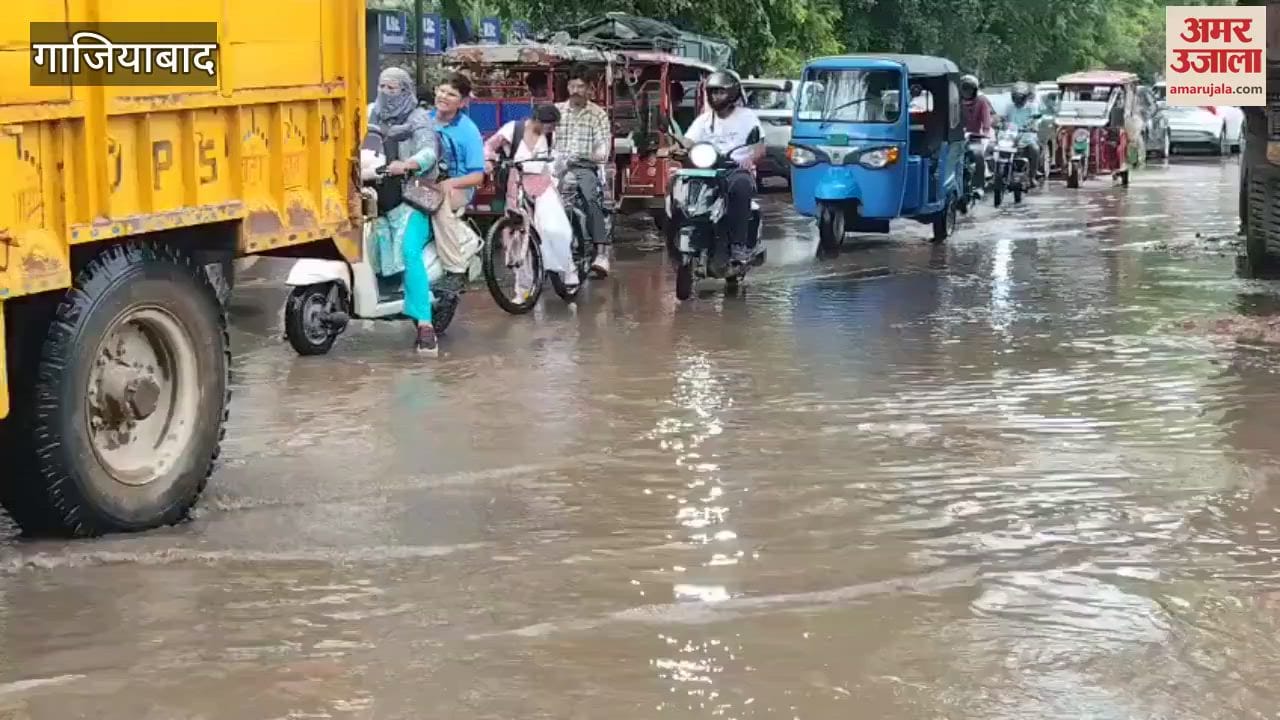 Waterlogging on roads of Meerut Industrial Area after rain in Ghaziabad today