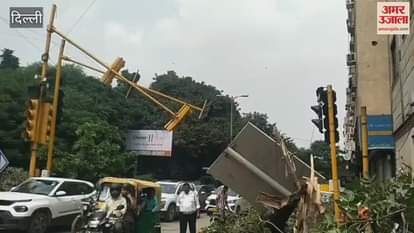 Tree fell on Shankar Road in Delhi, signal and sign board damaged