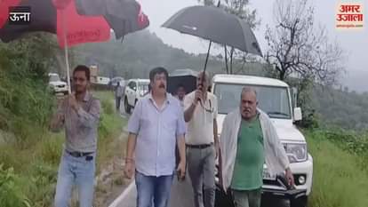 Una MLA Vivek Sharma arrived to take stock of the damage in Kud