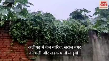 अलीगढ़ में तेज बारिश, सरोज नगर की गली और सड़क पानी में डूबीं