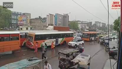 Roadways buses gather on highway