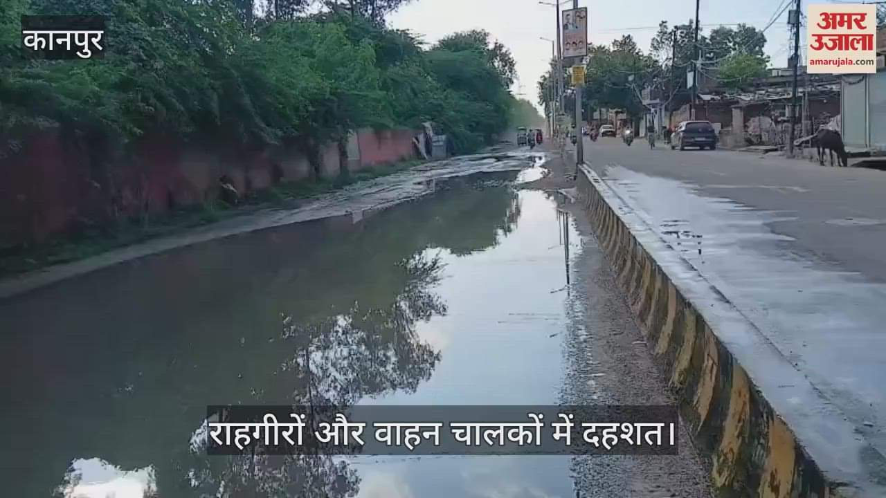 कानपुर में रतनपुर गांव के सामने सड़क बनी दलदल, गहरे गड्ढों से है हादसों का खतरा
