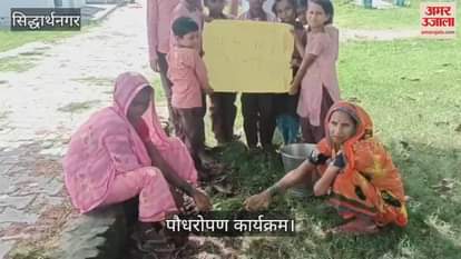 A tree was planted in the name of mother in the primary school Haribandhanpur