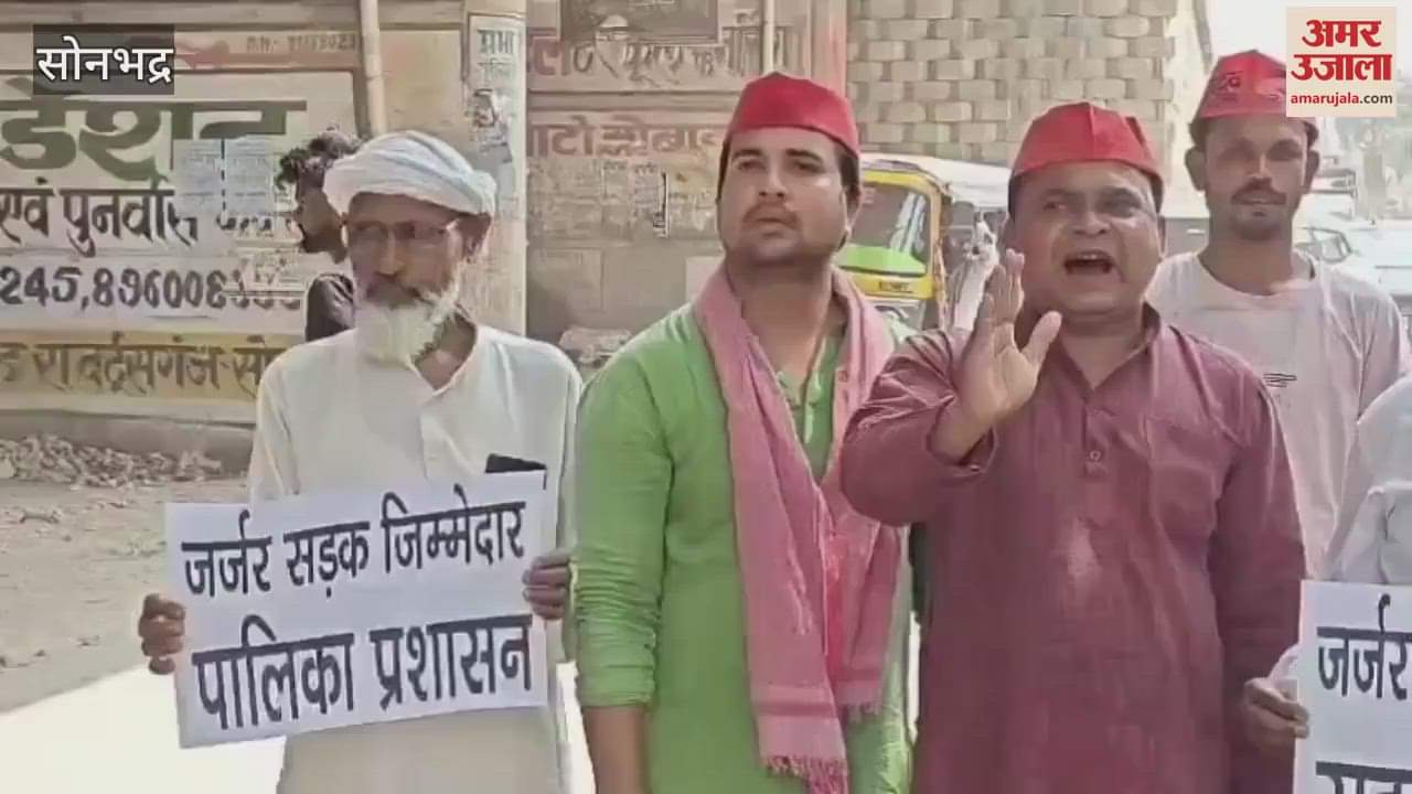 Samajwadi Party workers expressed protest by lying in potholes of service lane