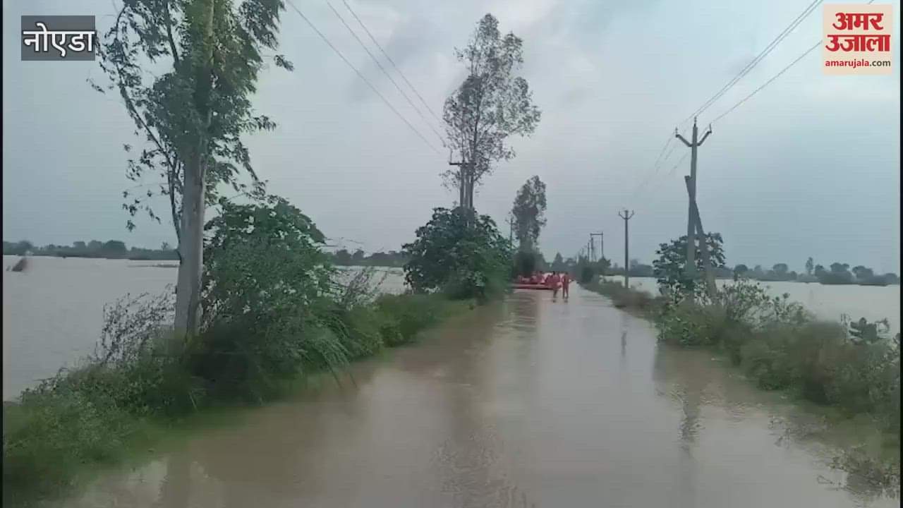 NDRF team engaged in rescuing people trapped amid flood waters in Rabupura area of Gautam Budh Nagar
