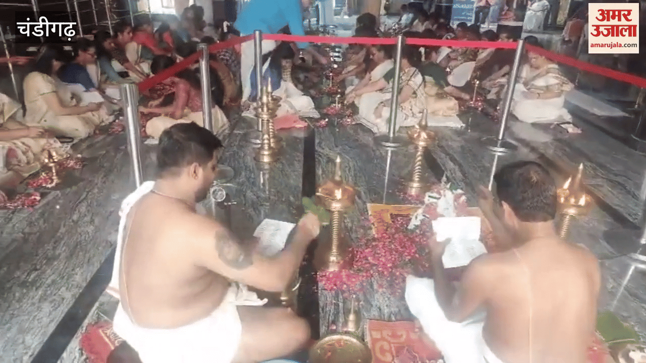 Devotees participating in worship at Ayyappa temple