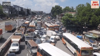 Vehicles were stuck in traffic jam on highway