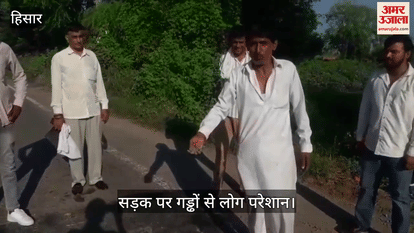 Deep potholes on Barwala-Agroha road