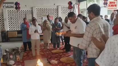 Railway employees performed puja at Gurugram station on the birth anniversary of Lord Vishwakarma