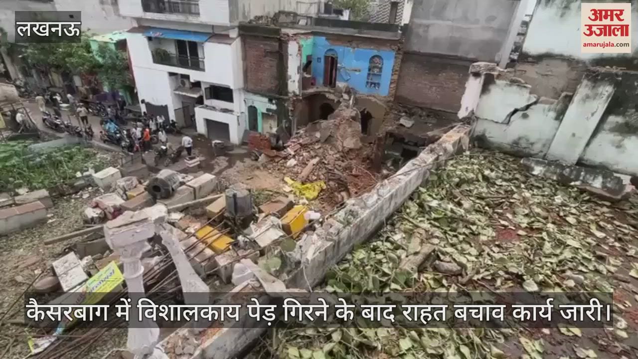 लखनऊ के कैसरबाग में विशालकाय पेड़ गिरने के बाद राहत बचाव कार्य जारी