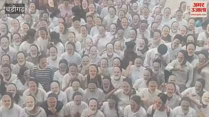 Children wearing Modi masks in Chandigarh